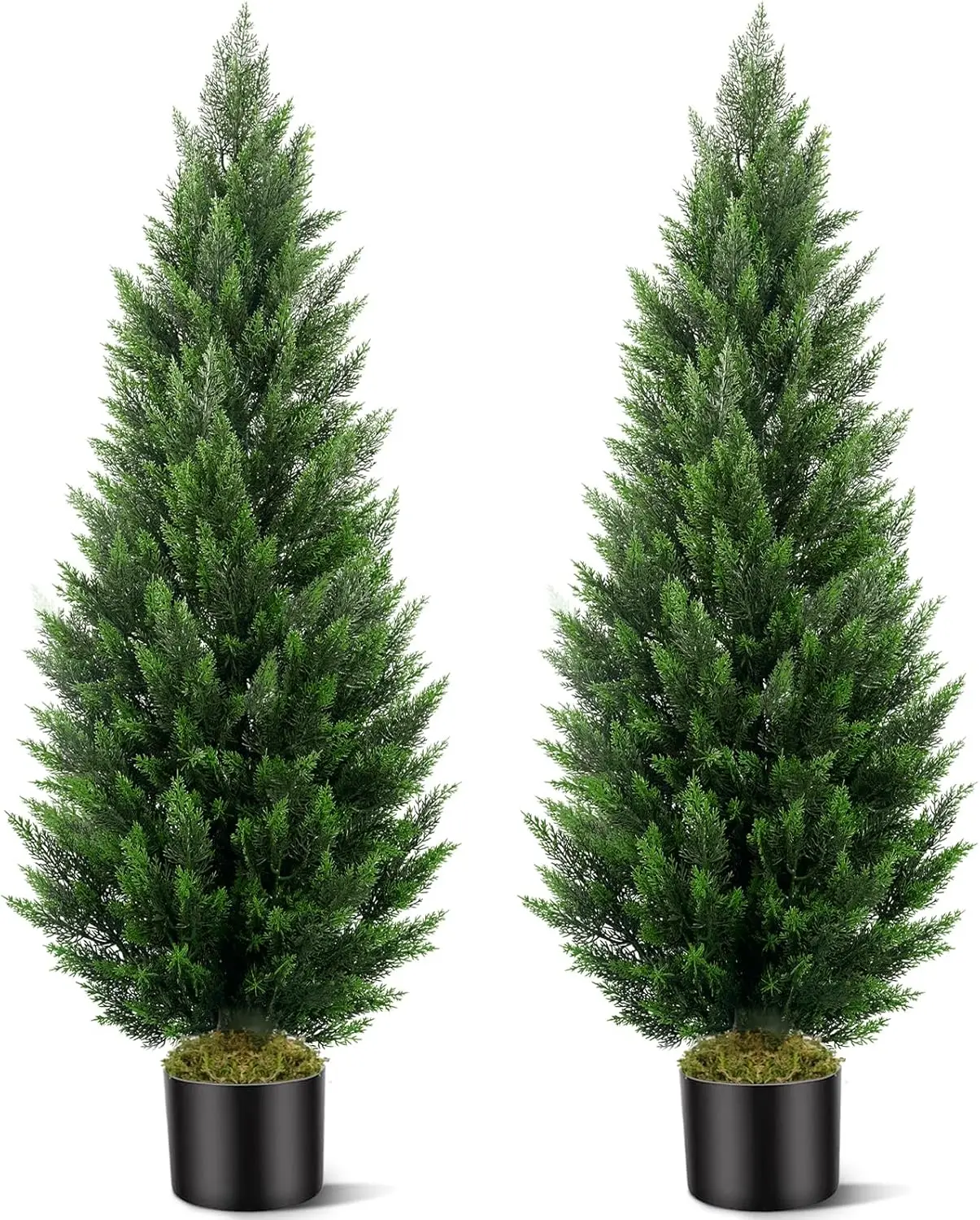 Artificial Topiary Cedar Trees 5FT Tall 2 Set, Outdoor Indoor Faux Pine Shrubs Plants, Realistic Fake Plants Front Porch Decor