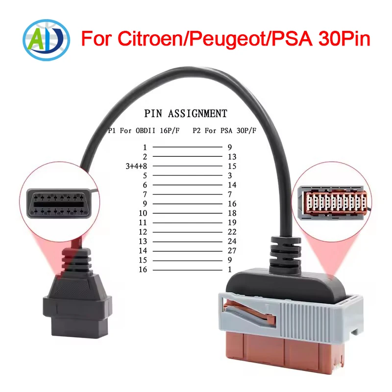 

Диагностический разъем OBD для Citroen/Peugeot/PSA 30-контактный на 16-контактный автомобильный диагностический адаптер OBDII Кабель OBD2
