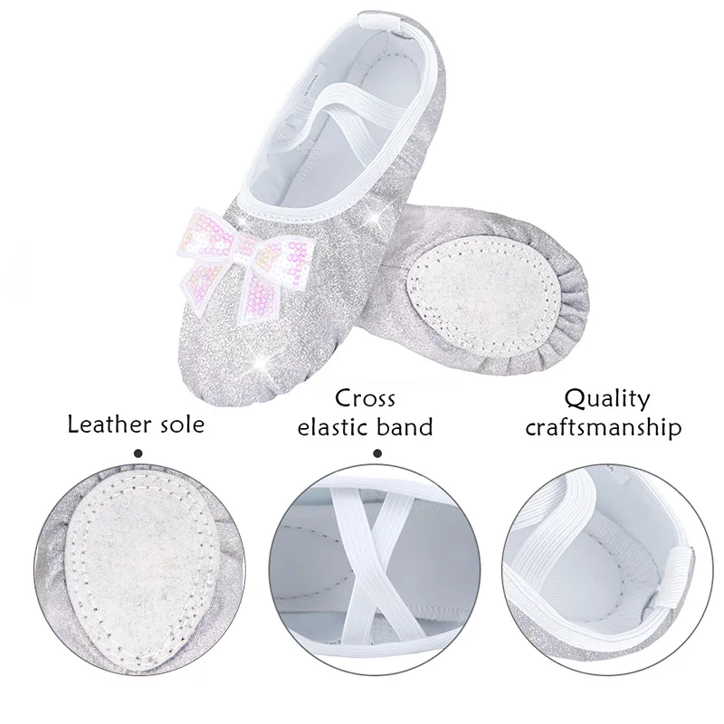 Girls Shiny Leather Ballet Shoes Split-Sole No-Tie Dance Slippers for Girl Toddlers Ballet Dance Practice