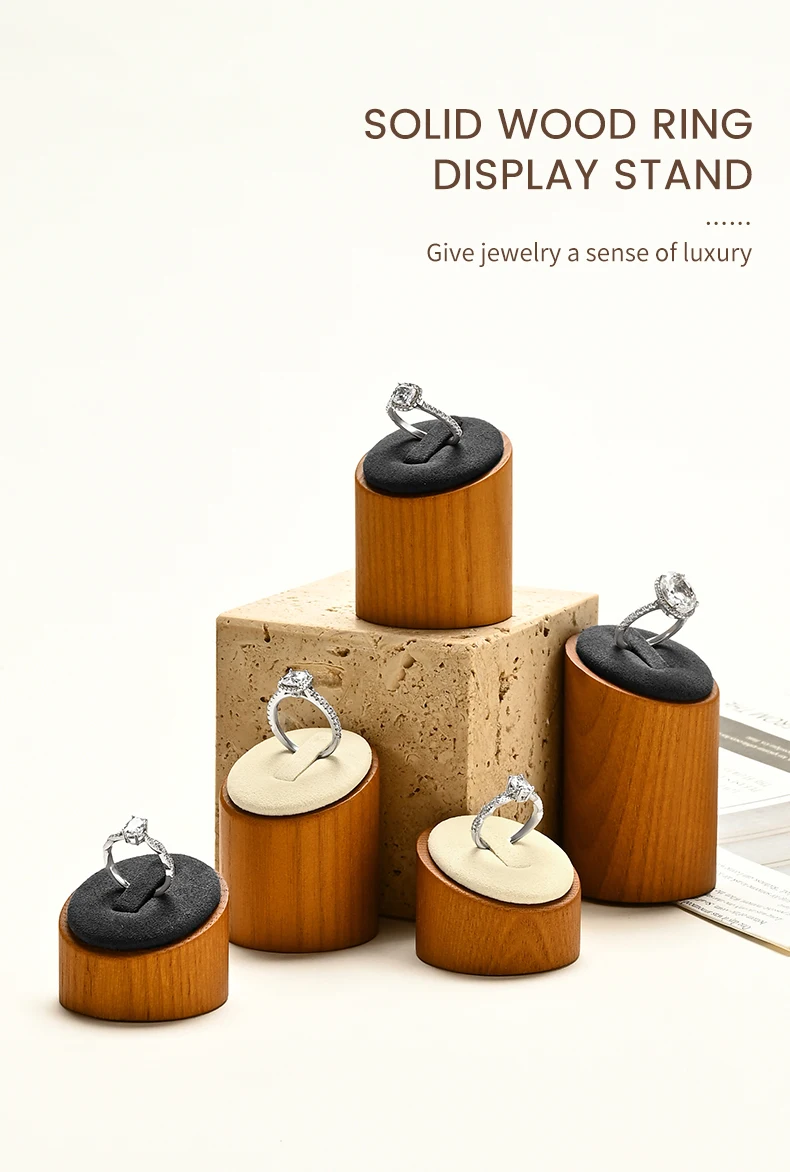Oirlv Solid Wood 3 Pcs Ring Display Stand Showcase Jewelry Organizer Holder for Rings Trade Show Countertop Ring Bearer
