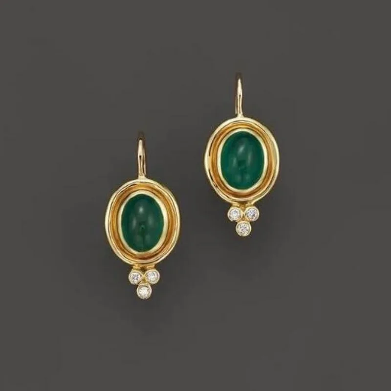 Vintage Style Green Oval Earrings Bohemian Personality Ear Hook Fashion Trend Ladies Earrings