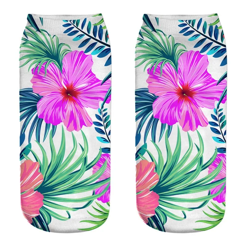 Gothic Style Women's Low Cut Ankle Socks with 3D Flower Print Oil Painting Design Funny Plant Pattern Sokken Dropship