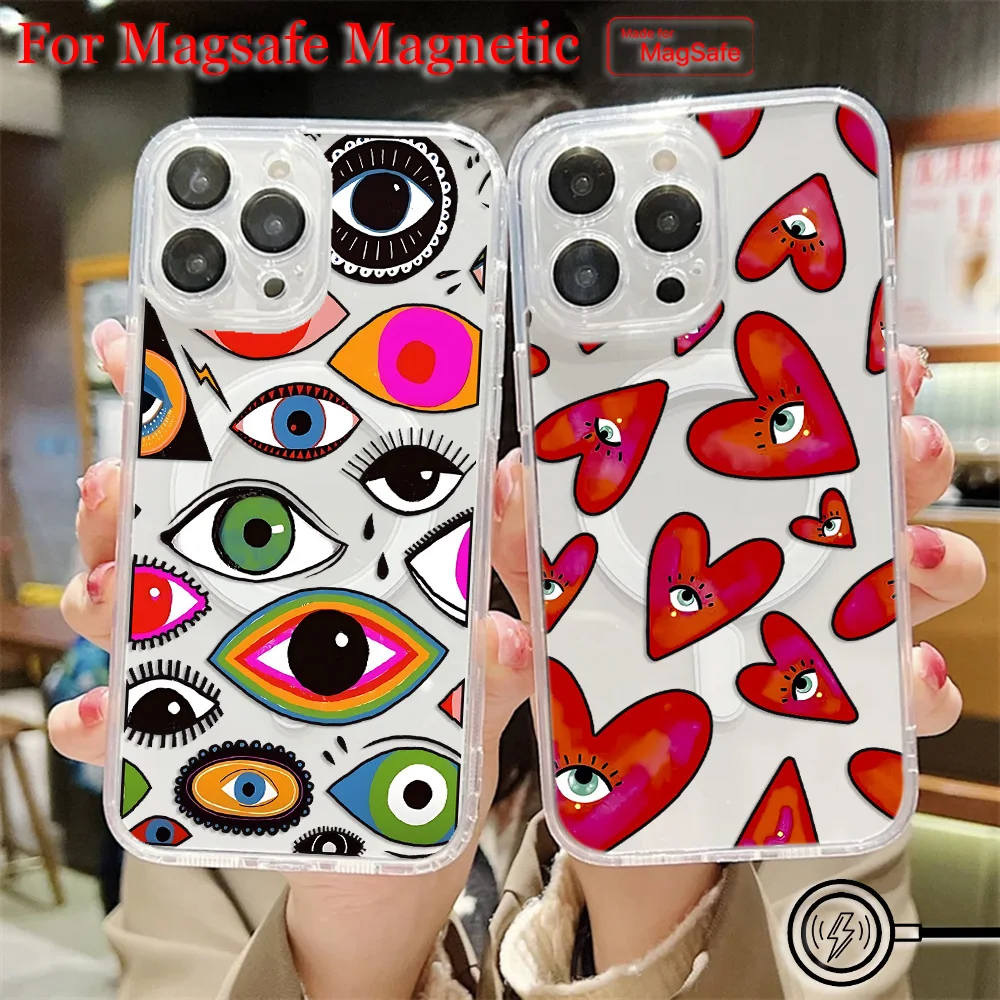 Y2K Lucky Eye Blue Evil Eye Magsafe Magnetic Phone Case for iPhone 16 15 14 13 12 11 8 7 Plus Pro Max X XR XSMax Clear Tpu Cover