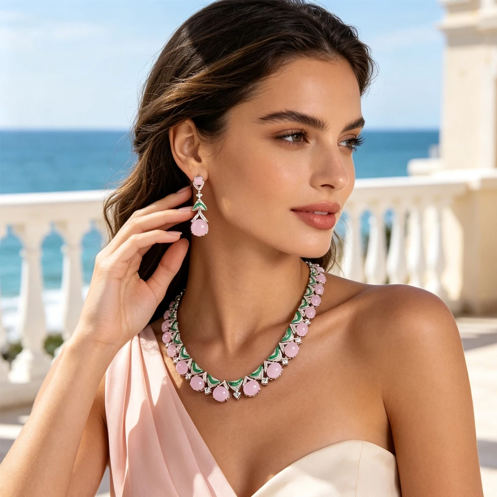 Vintage Jewelry Set Necklace Dangle Earrings Lady Formal Wedding Party Brithday Statement Fashion Women Accessories