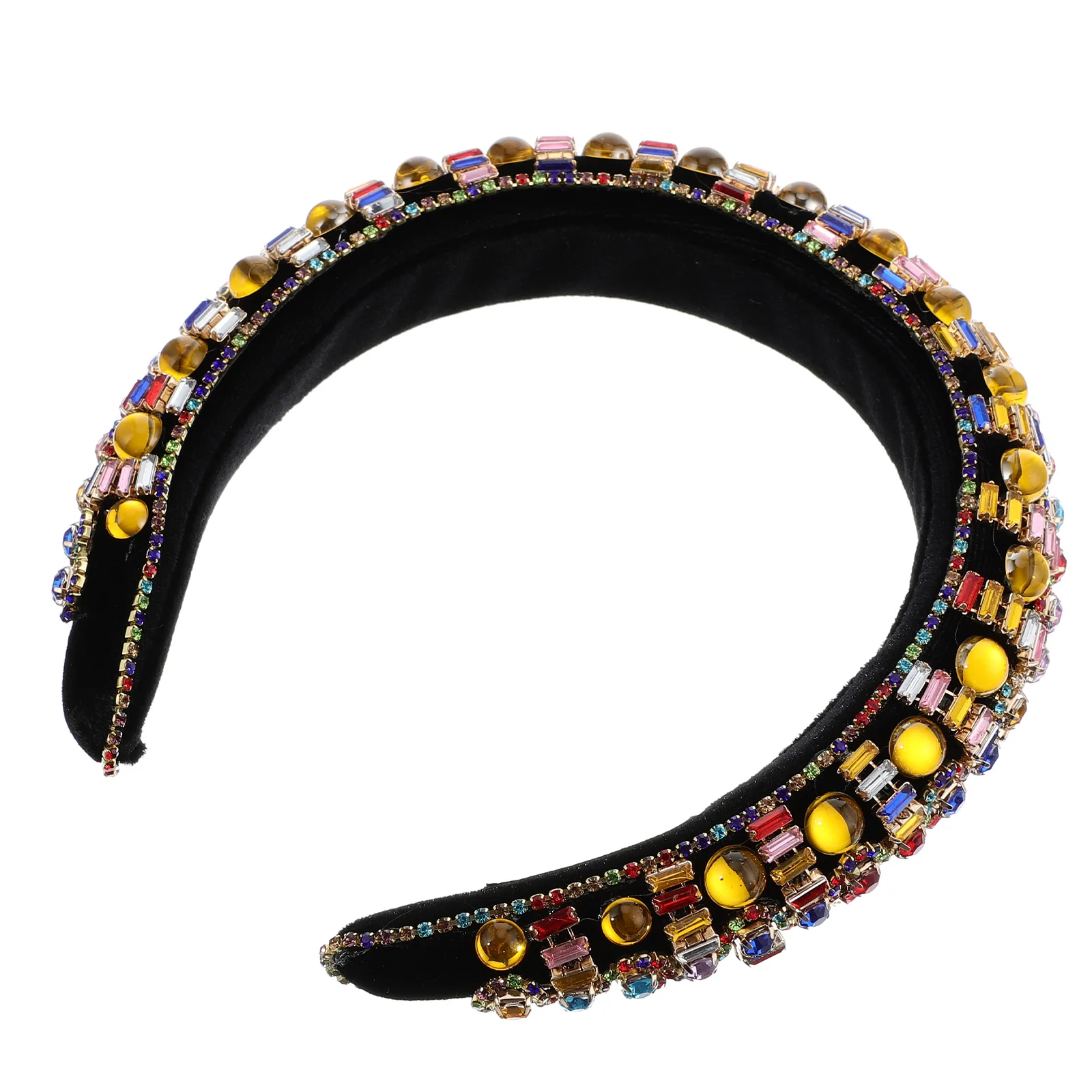 Headband Hair Vintage Wide Brim Rhinestone Padded Headdress Bejewelled Hairband Broadside Women Yellow Hairbands Miss Bride