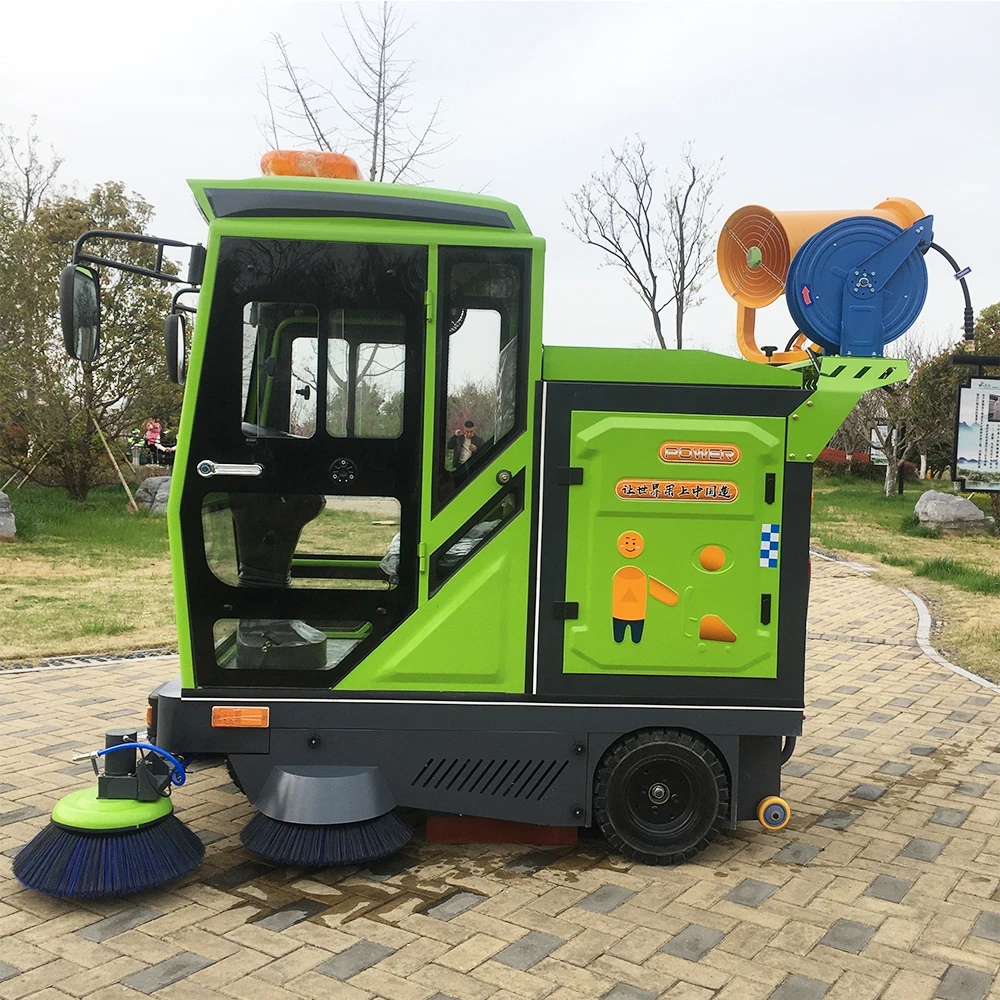 Electric Street Sweeper Ride on Road Dust Cleaning Machine com Nevoeiro Cannon, Automatic Floor Sweeper