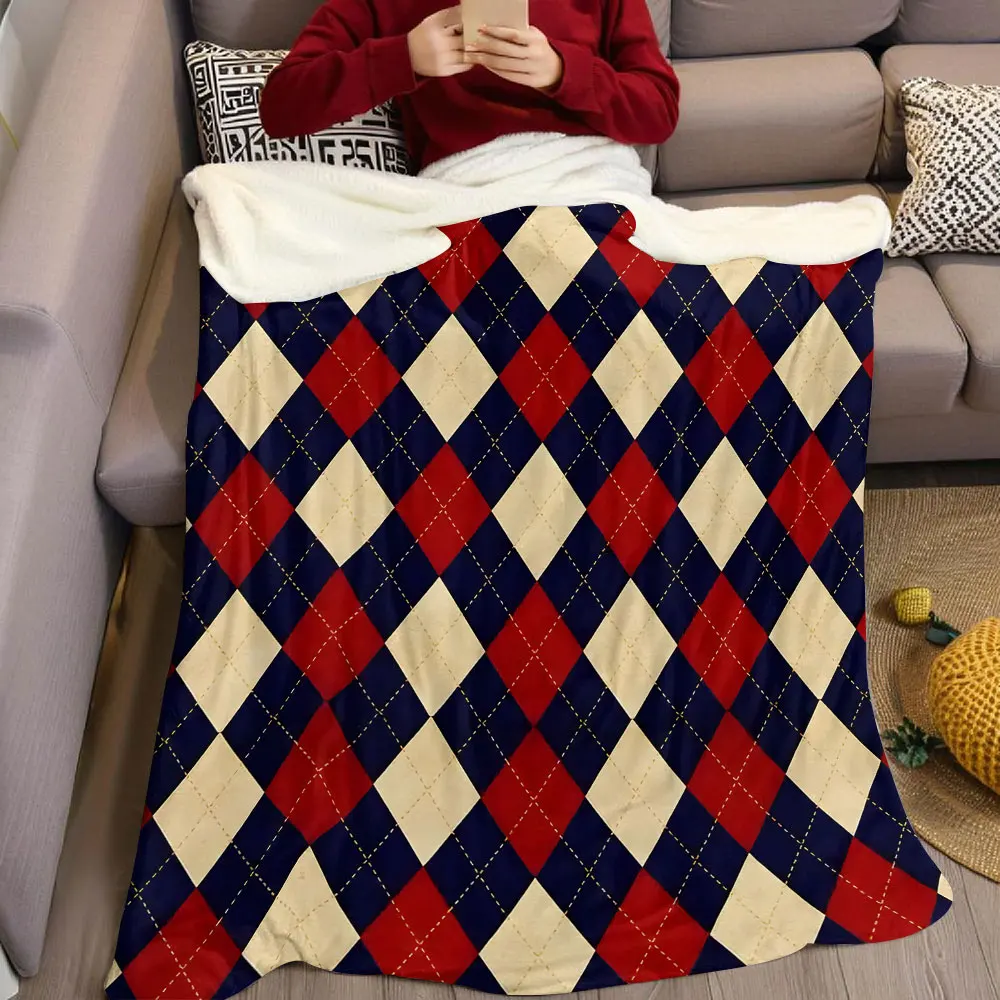 Vintage Argyle Flannel Blanket Warm Soft Halloween Christmas Decorative Couch Warm Cozy All-Season Gift