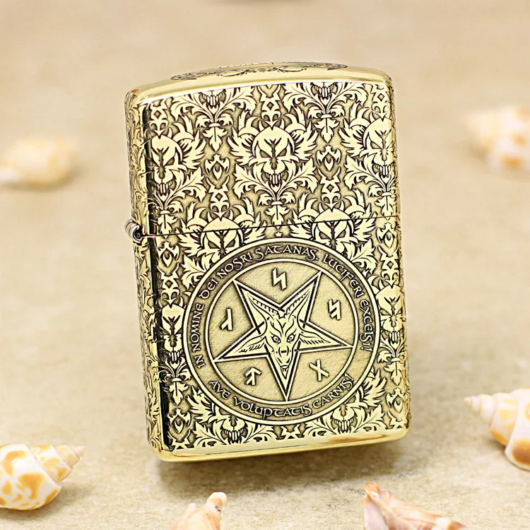 

Genuine Zippo Satan's hymn oil lighter copper windproof cigarette Kerosene lighters Gift with anti-counterfeiting code