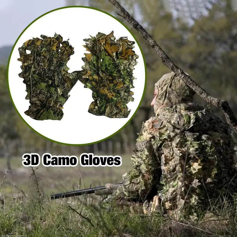 Hunting Ghillie Gloves Camouflage Suit Gloves 3D Bionic Leafy Camouflage Headwear for Jungle Wildlife Photography Turkey Camo