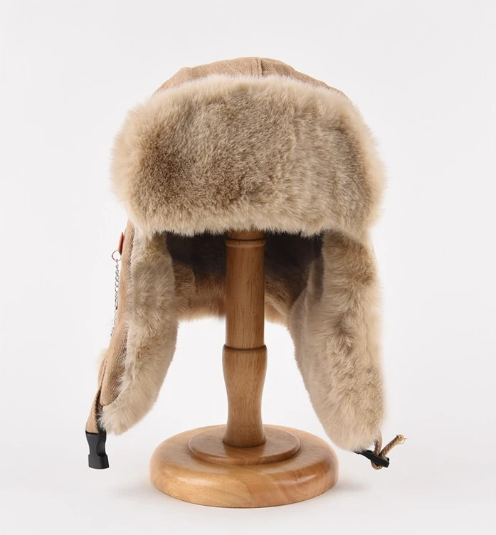 Gorro de bombardero para hombre y mujer, gorro de piel Ushanka ruso grueso y cálido, gorro de invierno a la moda para hombre y mujer, gorro ruso de esquí con orejeras en negro y gris