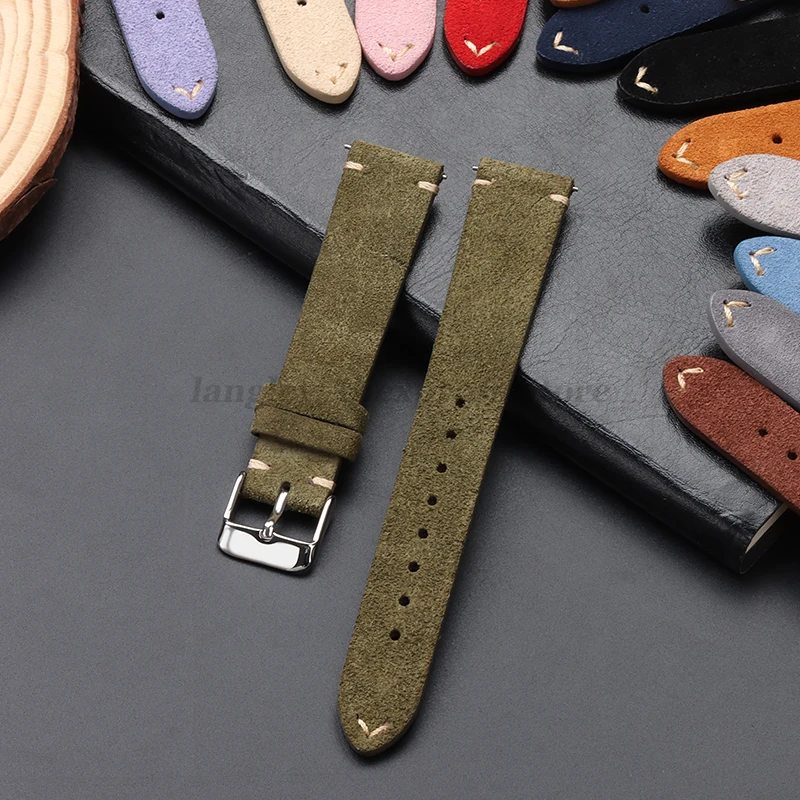 Soft Suede Strap 14/16/18mm 22mm 20mm for Samsung Galaxy Watch 6/5/4/3 Vintage Brown Calfskin Bracelet Quick Release Wristbands