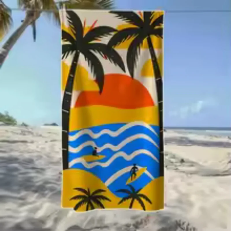 Ocean Wave Starfish Conch Seashell Print Quick Dry Microfiber Beach Towel Large Seaside Vacation Towel
