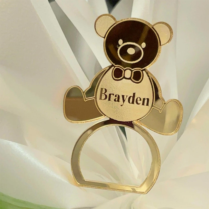 

Personalized Teddy Bear Napkin Ring Acrylic Tags Birthday、Baby Shower Decorations Party Napkin Decorations
