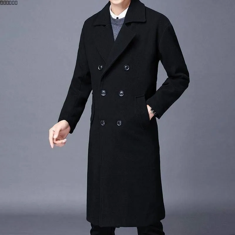 

Men's Long Over-Knee Woolen Coat Double-Breasted Loose Fit Cotton-Enhanced Warm Winter High-End Faionable Windbreaker