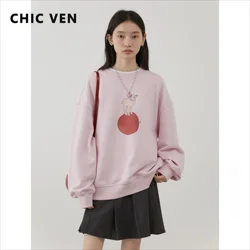 CHIC VEN Women's Sweatshirts Design Casual Round Neck Cartoon Print Loose Female Pullover Spring Autumn 2024