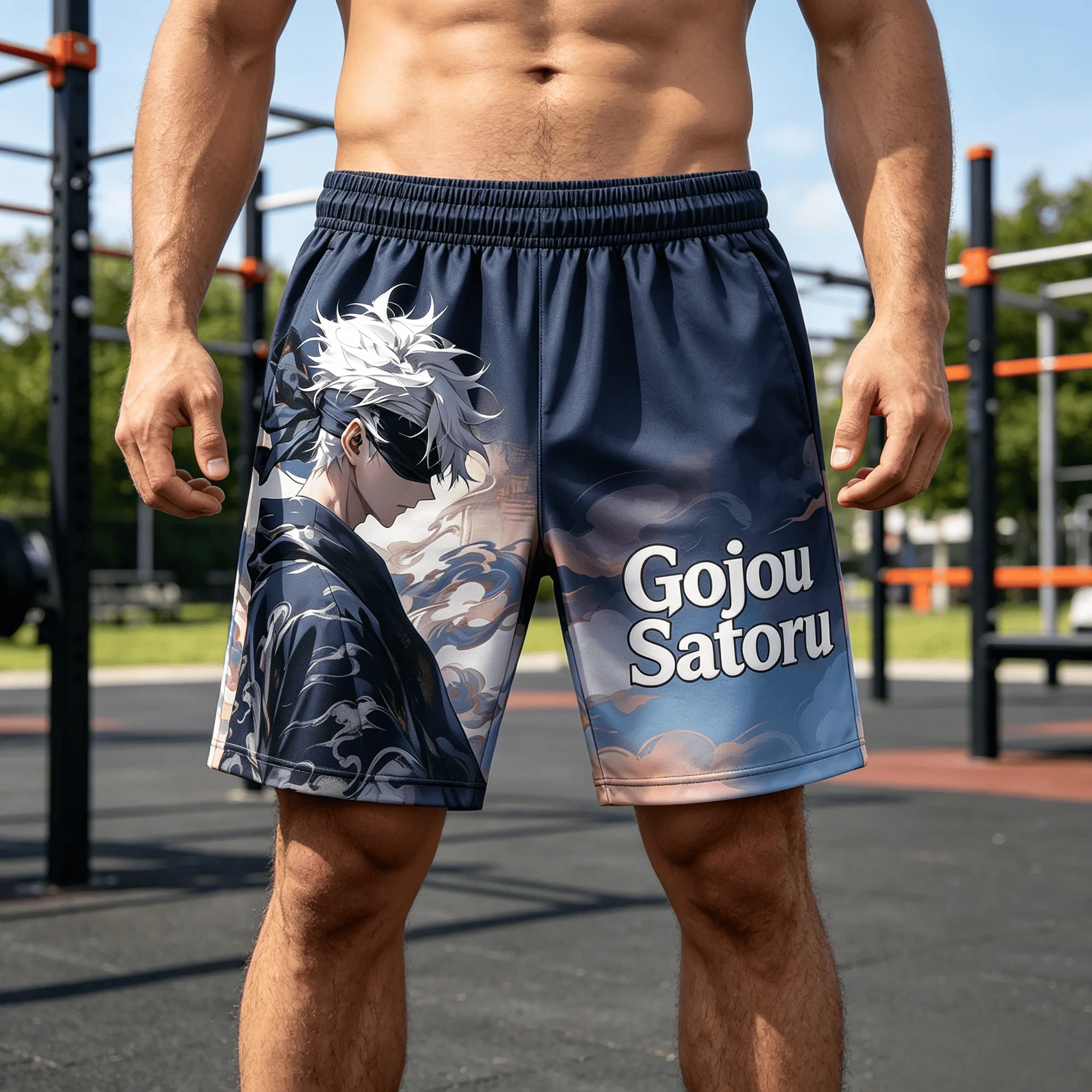 2026 New Jujutsu Kaisen Gojo Satoru Men's Shorts, Anime Print Breathable Quick Dry Beach Board Shorts, Casual  Sports  Shorts