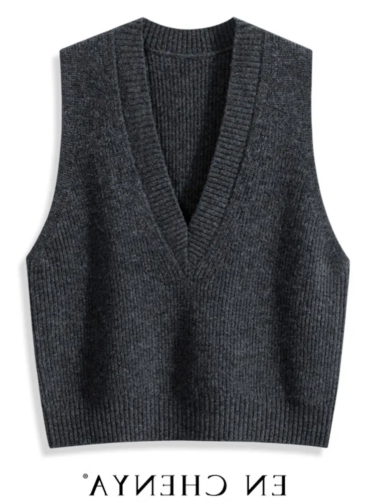 

Удобный однотонный вязаный жилет с V-образным вырезом, мягкий, приятный для кожи, ленивый топ, женский жилет для поездок на работу Faion