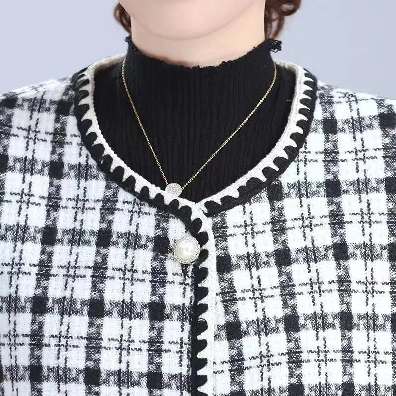 Women's Casual acket Fashion Versatile Short Small Fragrance Autumn Winter With Fleece Warm Plaid Coat Top Cardigan