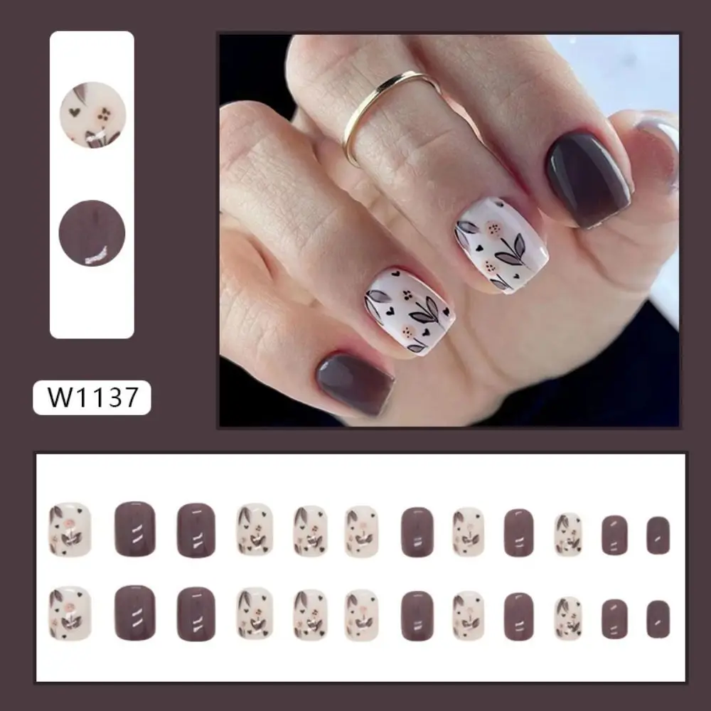 New Short Round False Nails Zebra Stripes Fake Nails Detachable Star Flowers Nail Tips for Salon