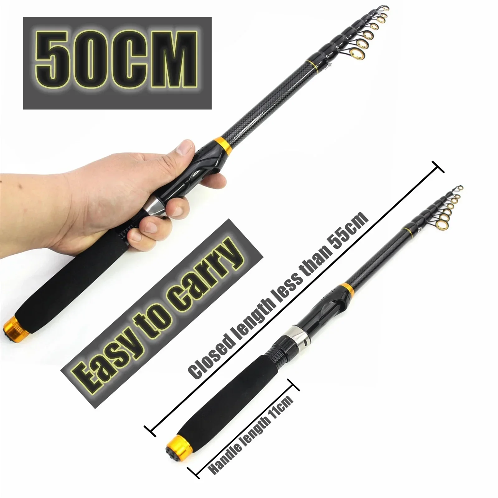 carp fishing pole carbon fiber ultralight telescopic fishing rod 12ft 1.8m-3.6m Black Carbon Fiber Fishing Rod Short Pocket Portable Spinning Rod  Lure Pole Telescopic Carp Trout Beach Fish Rods