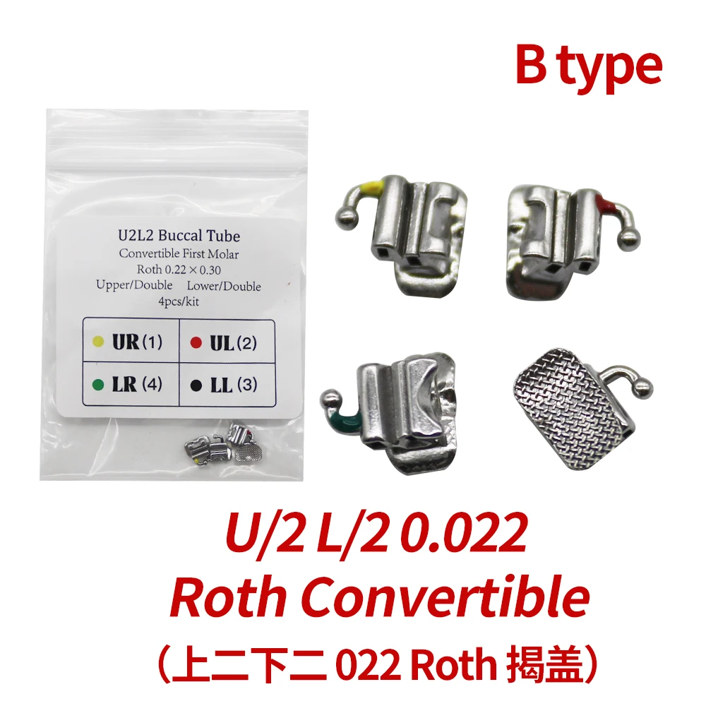 

10Packs 4Pcs /Pack 1St U/2 L/2 0.022 Roth Convertible Orthodontic Dental Buccal Tube