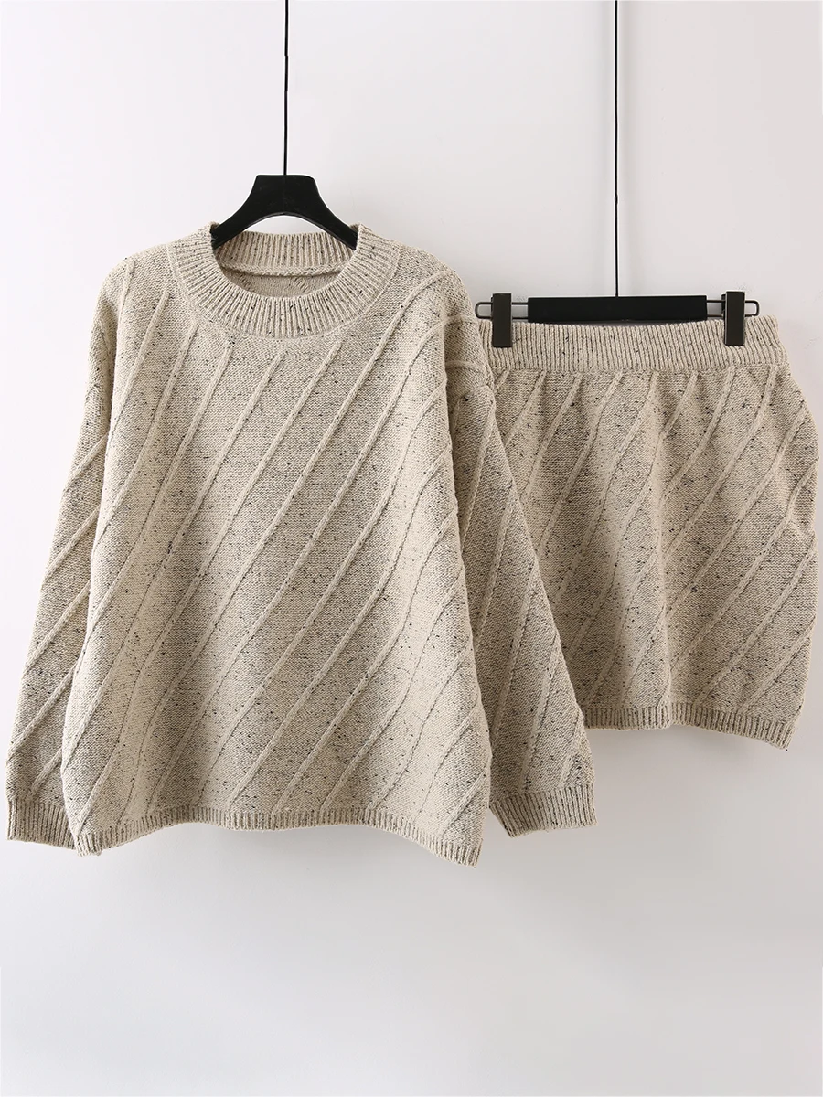 

Korean Sle Lazy Sweater Set Women's Spring Autumn round Ne Knitted Loose f Skirt Faion Two-Piece Set Casual Workwear