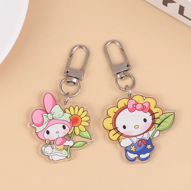 

Sanrio Sunflower Acrylic Keychain Anime Hello Kitty Kuromi Keyring Kawaii Cinnamoroll My Melody Pendant Keyrings Gift