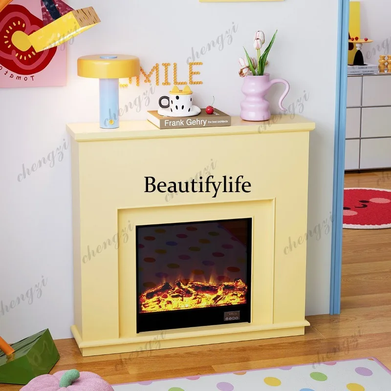 Fireplace decoration living room sofa narrow side cabinet with light electric fireplace simulation flame atmosphere porch rack