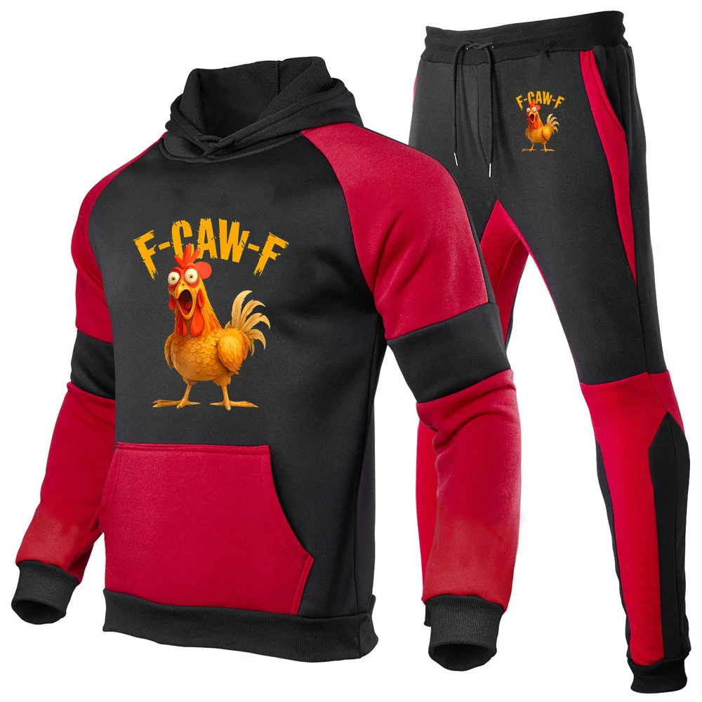 F Caw F Chicken FCAWF 2025 Spring And Autumn Popular Men's New Patchwork Set Casual Splice Hoodie+Trouser Harajuku Suit