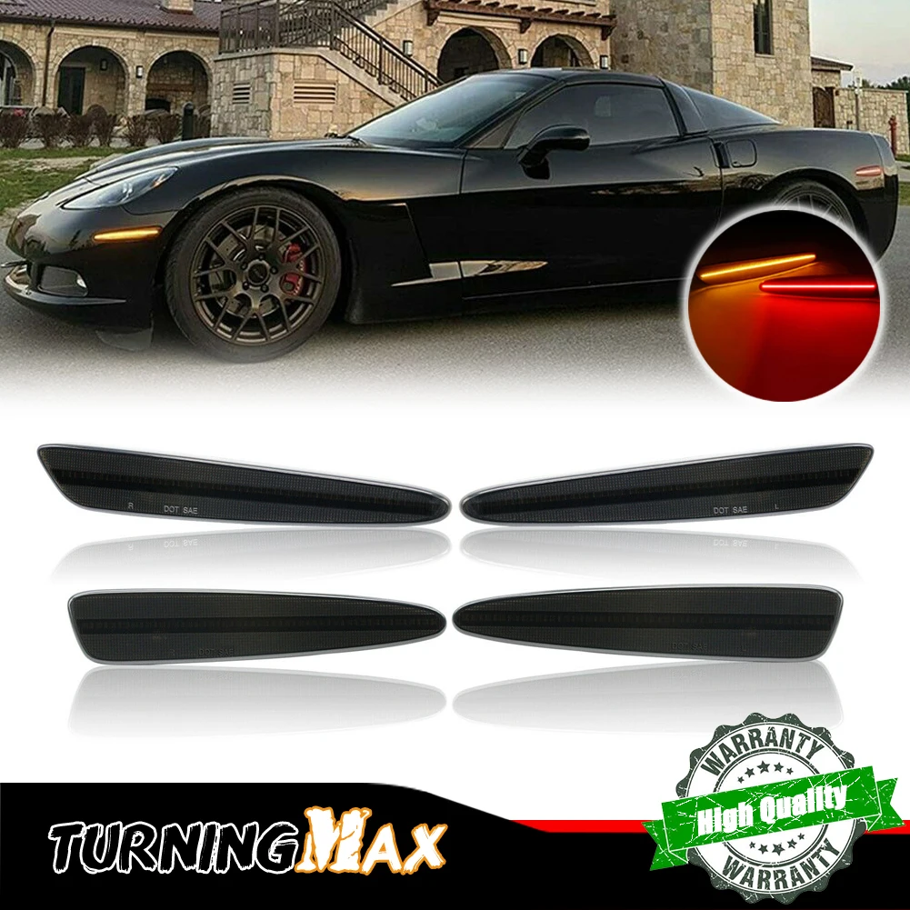 

Smoked Lens Front Amber Rear Red LED Side Marker Lights For 2005-2013 Chevrolet Corvette C6 Fender Flare Lamp Turn Signal Light