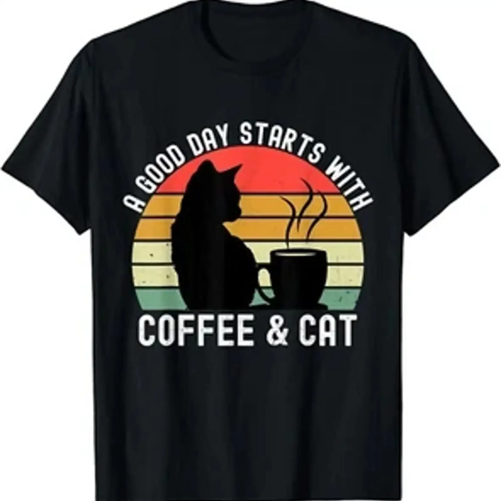 Camiseta unisex A Good Day Starts With Coffee And Cat divertida para regalo amante del café vintage Washed fashion
