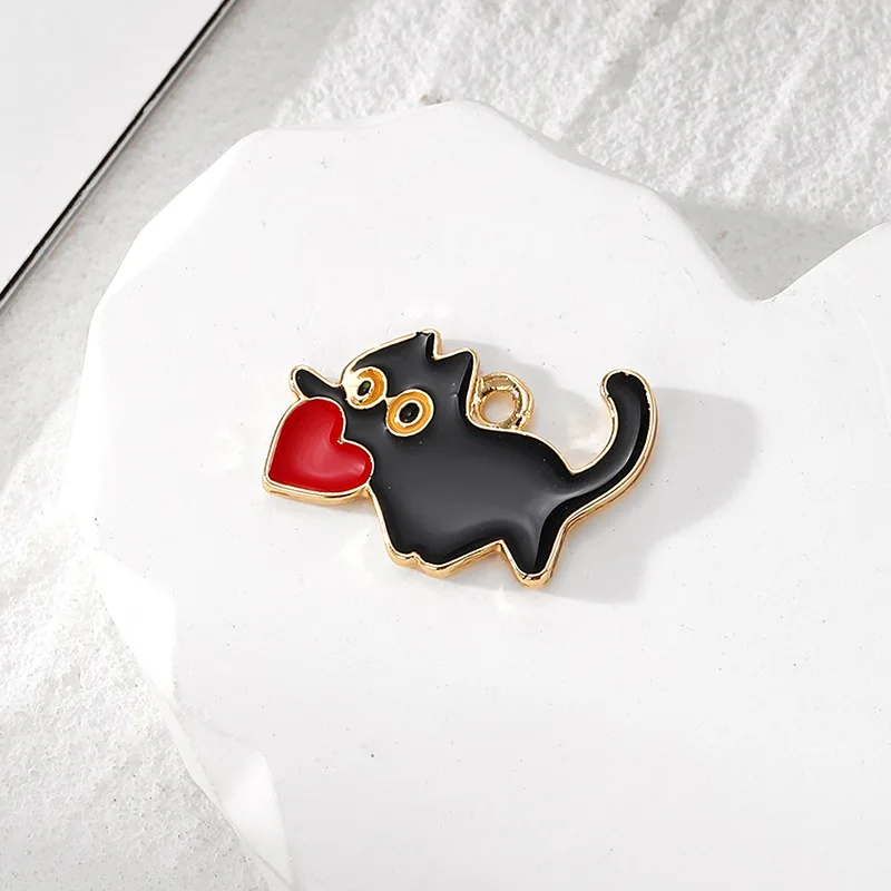 10Pcs Love Black Cat Animal Charms Alloy Pendent For Jewelry Making Diy Bracelet Necklace Earrings Handmade Accessories Supplies