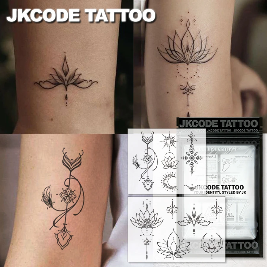 2-Piece Semi-Permanent Tattoo Set | Lotus Totem, Minimalist Lotus Tattoo, Simple Yoga Design, Finger Tattoo | Realistic Fake Tattoos, Non-Reflective for 7-14 Days, Magic Tattoos, Tattoo Stickers for Women's Hands, Fingers, Neck, and Arms - Lasts for 15 Days, Perfect Gift.