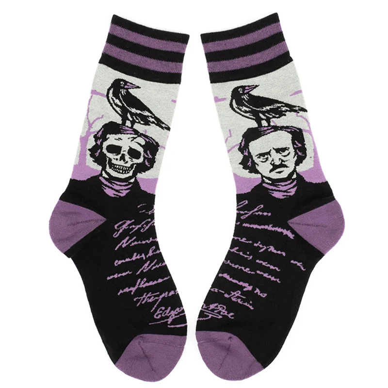 

Retro Gothic Raven Skull Letter Unisex Crew Socks Women Men Couple Cotton Vintage Chic Long Socks Gifts Dropshipping Wholesale