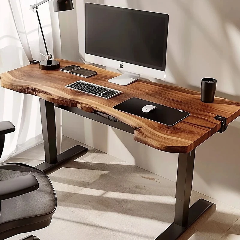 #Wood Electric Telescopic Height Desk With Natural Edge-Unique Sustainable Furniture For Home Office