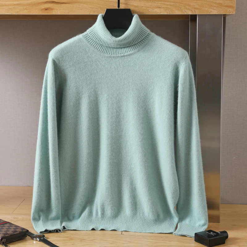 Winter New Men's High Quality Mink Fleece Pullover Sweater High Lapel Solid Color Knitted Gentleman Charm Fit, Warm, Comfortable