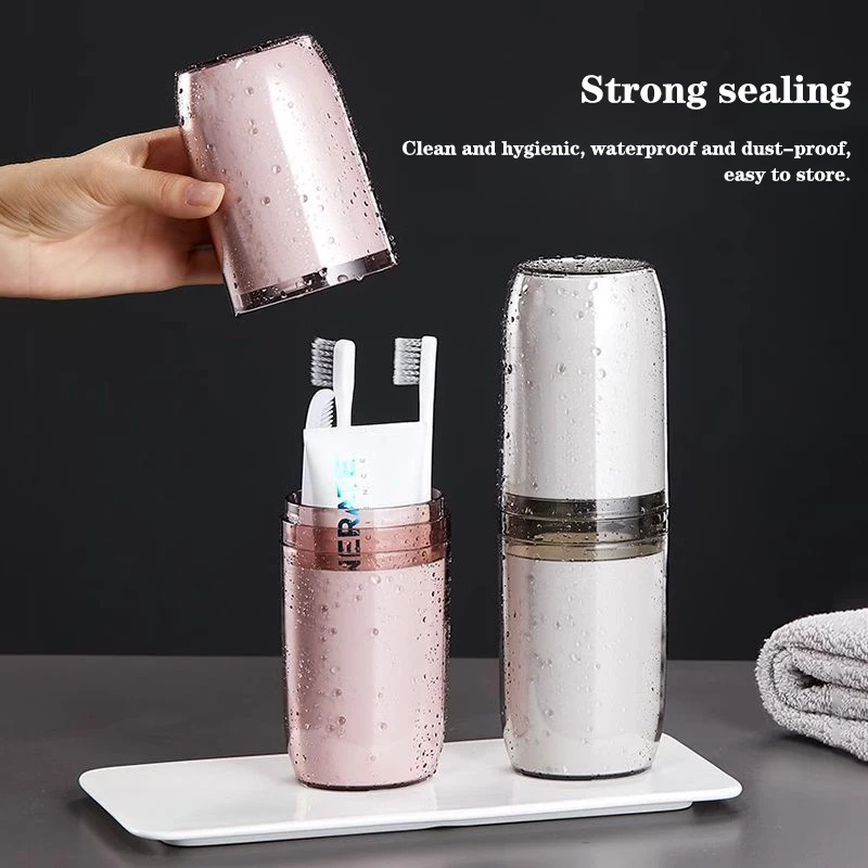 2/4 كوب صندوق تخزين فرشاة الأسنان المحمولة كأس غسول الفم معجون الأسنان حامل أدوات الزينة لوازم السفر منظم الحمام المدمج
