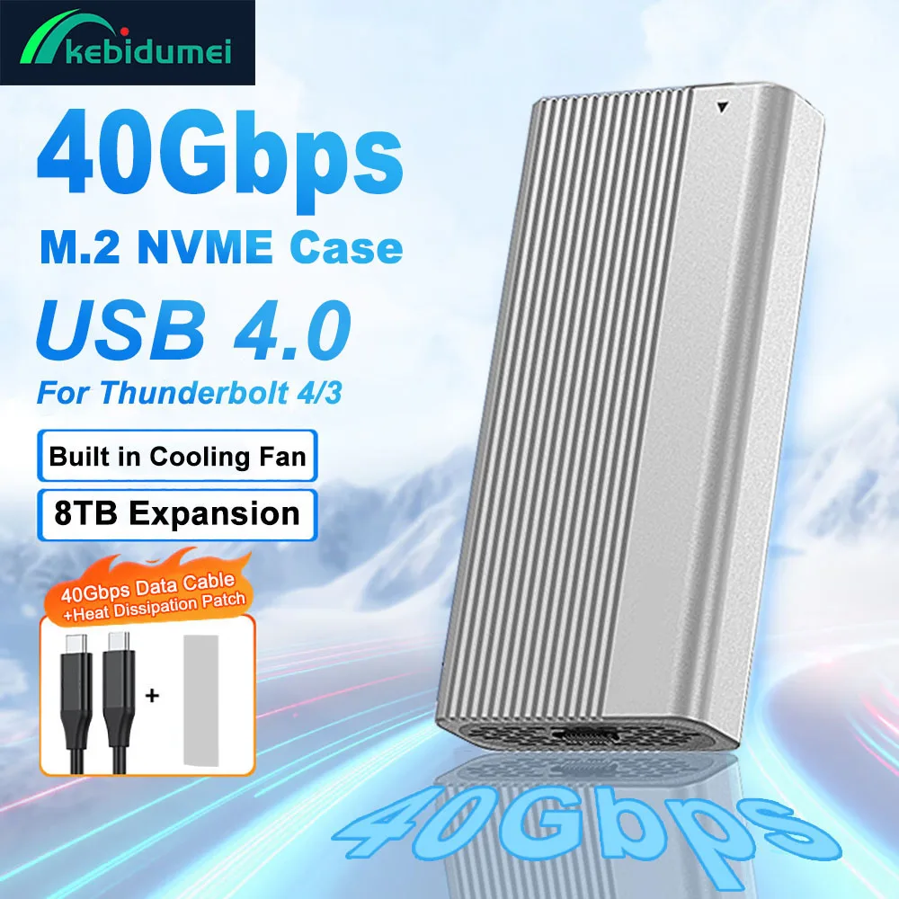 

USB4.0 40Gbps M.2 NVMe SSD Enclosure Built-in Turbo Cooling Fan PCIe 4.0 Solid State Drive Case Compatible with Thunderbolt 4/3