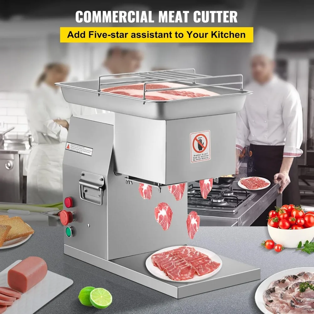 Commercial Meat Cutter Machine 1100 LB/H 3mm  with Pulley Electric Food Cutting Slicer for Kitchen Restaurant Supermarket Market