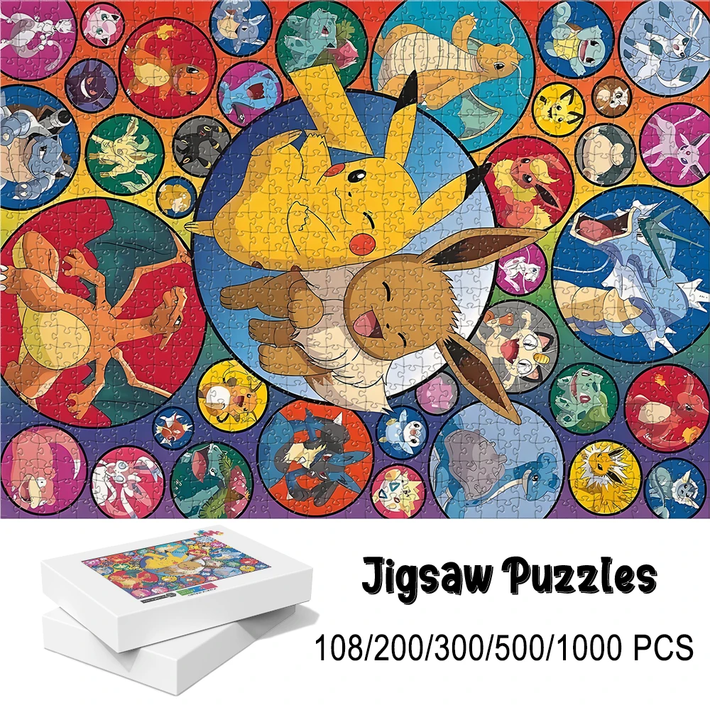 Pokemon-Familie Themen-Holzpuzzle-Spiel - Lehrreiches Spielzeug in Verschiedenen Teilezahlen 108/200/300/500/1000 Teile Optionen Verfügbar