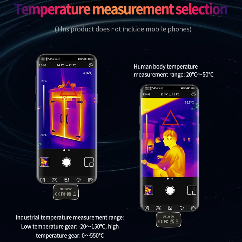 UNI-T Thermal Imager For Mobile Phone UTI260M UTI256M 256x192 Pixel Thermal Imaging Camera Water Pipe Floor Heating Detection