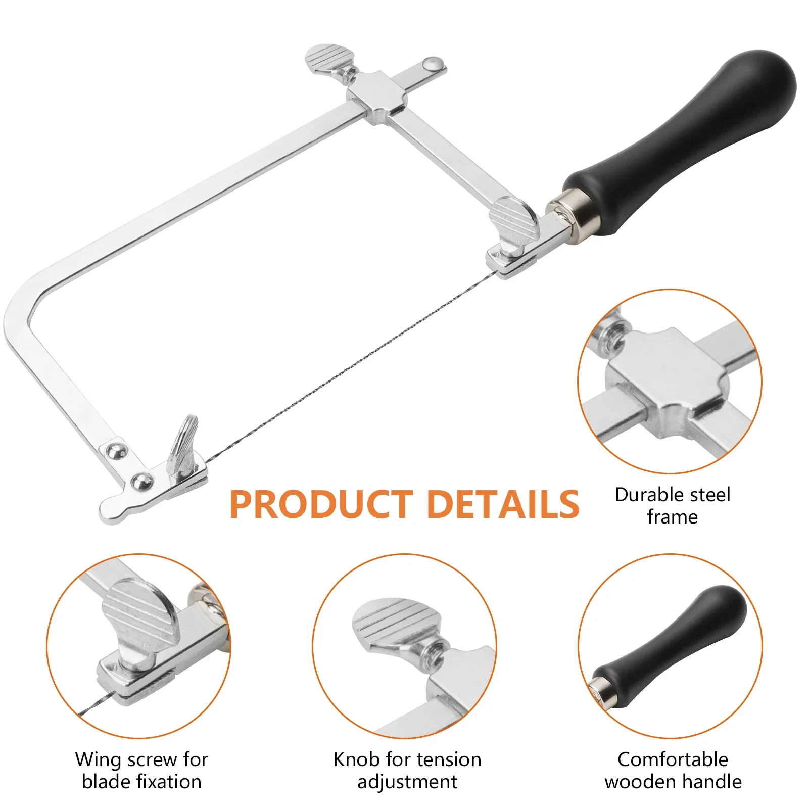 Adjustable U‑Shape Jewelers Saw Frame Mini Hand Hacksaw with 12 Spiral Blades Portable Craft Cutting Tool for DIY Jewelry Making