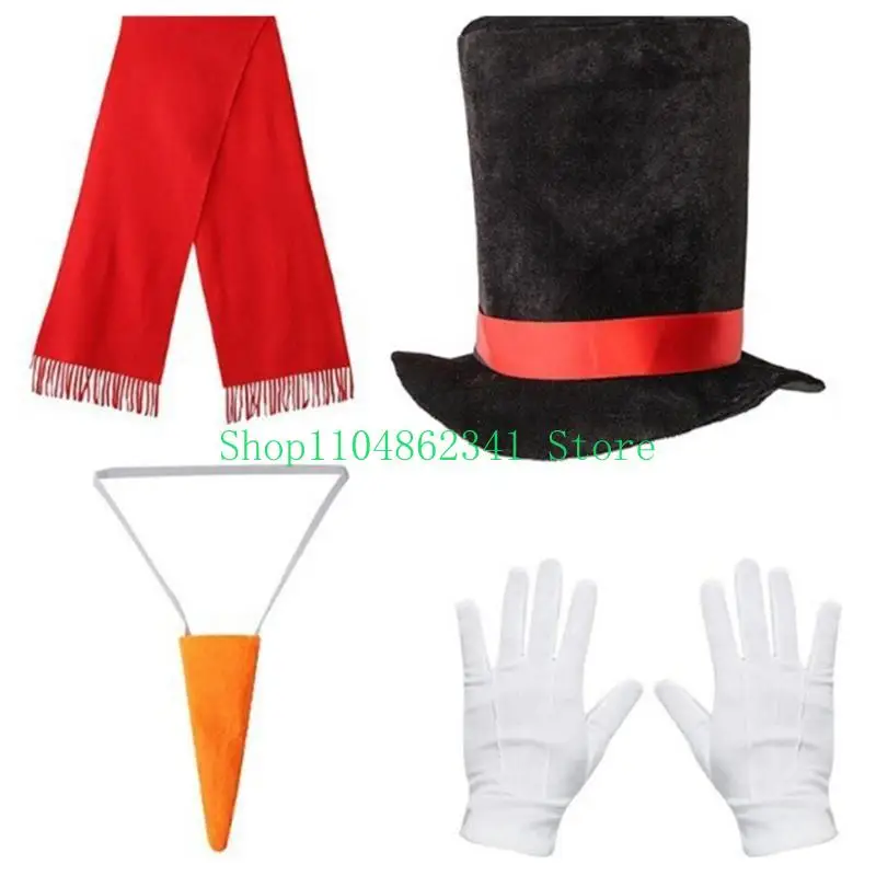 

Snowman Costume Kit Christmas Winter Frosty Costume Snowman Hat with Tutu Skirts Carrot Nose Scarf Gloves Pompoms Balls