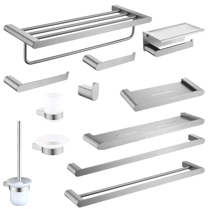Bathroom Hardware Set Stainless Steel Bathroom Accessories Set Wall Mounted Towel Bar Towel Ring Toilet Paper Roll Holder Set