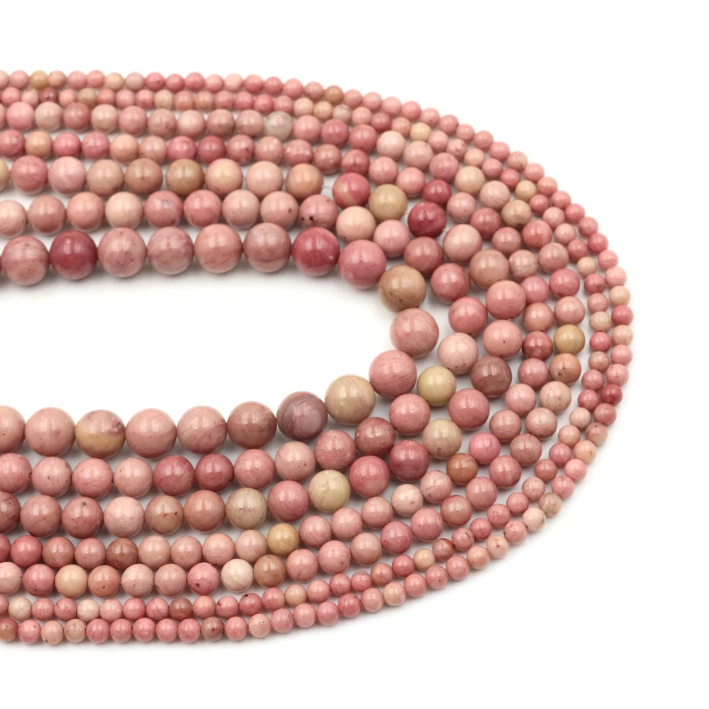 الوردي الرودوكروسيت الخرز الحجر الطبيعي 2 3 4 6 8 10 مللي متر الجولة الكوارتز فضفاض الخرز لصنع المجوهرات سوار ذاتي الصنع إكسسوارات 15" #4