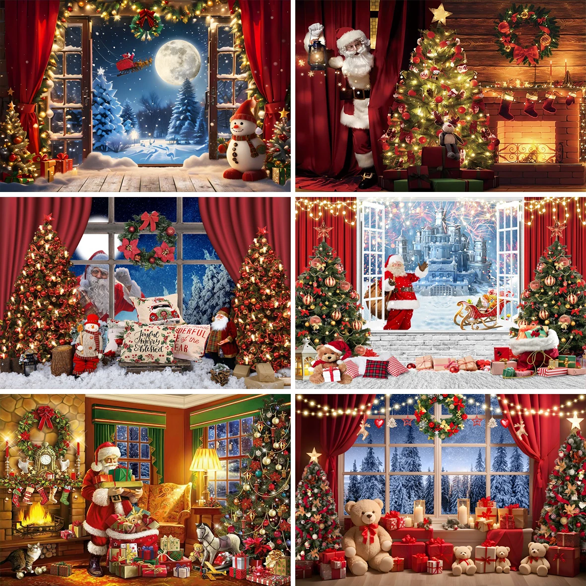 خلفية تصوير عيد الميلاد للأطفال ، ستارة النافذة ، الموقد ، الشتاء ، ليلة الثلج ، شجرة عيد الميلاد ، ديكور صورة الأسرة ، خلفية الصورة