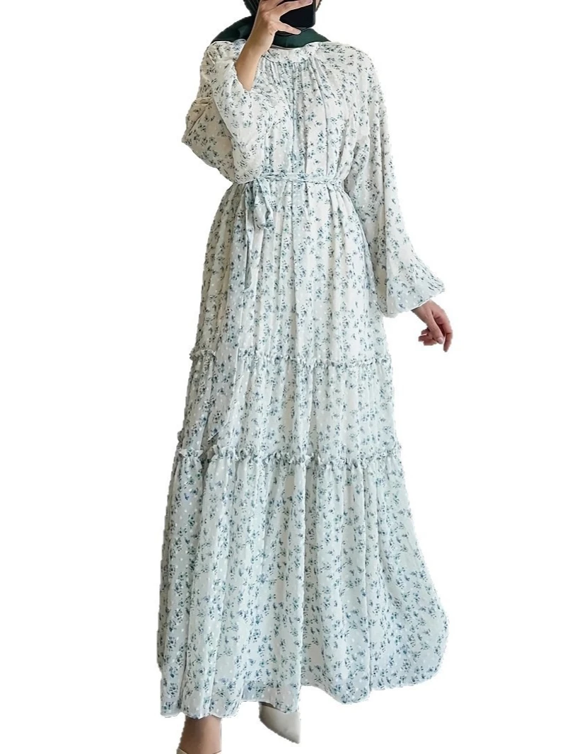 Eid vestido feminino chiffon impressão abaya festa jalabiya ramadan muçulmano vestidos longos vestidos largos árabe longo robe marrocos kaftan
