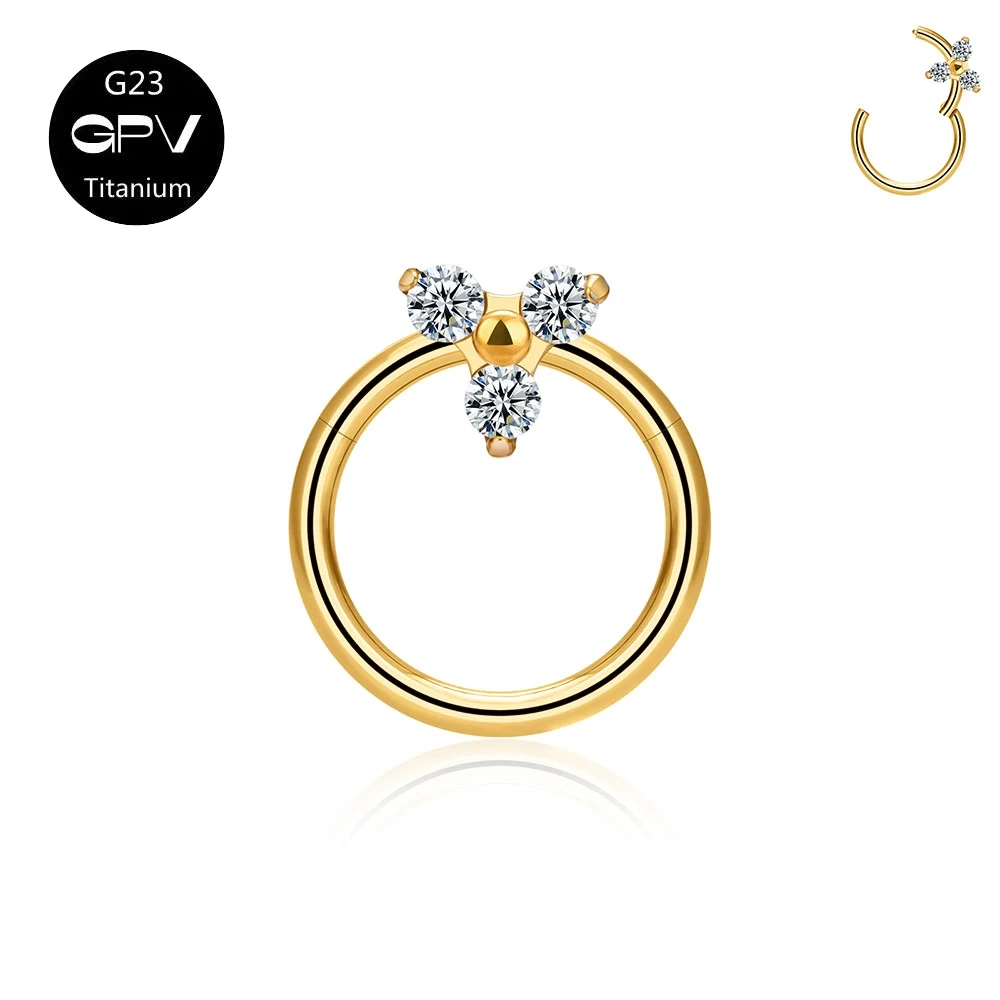 

G23 Titanium Vacuum Gold-Plated Nasal Septum Ring Welded With Three Petals Fashionable Perforated Jewelry Nose Rings Earrings