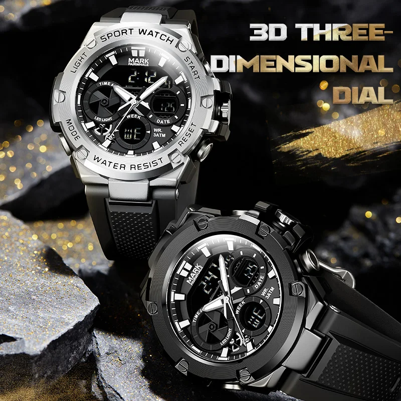 

Mark Fairwhale 5035, модные мужские цифровые часы, силиконовый ремешок, водонепроницаемые часы, светящиеся противоударные часы, электронные часы