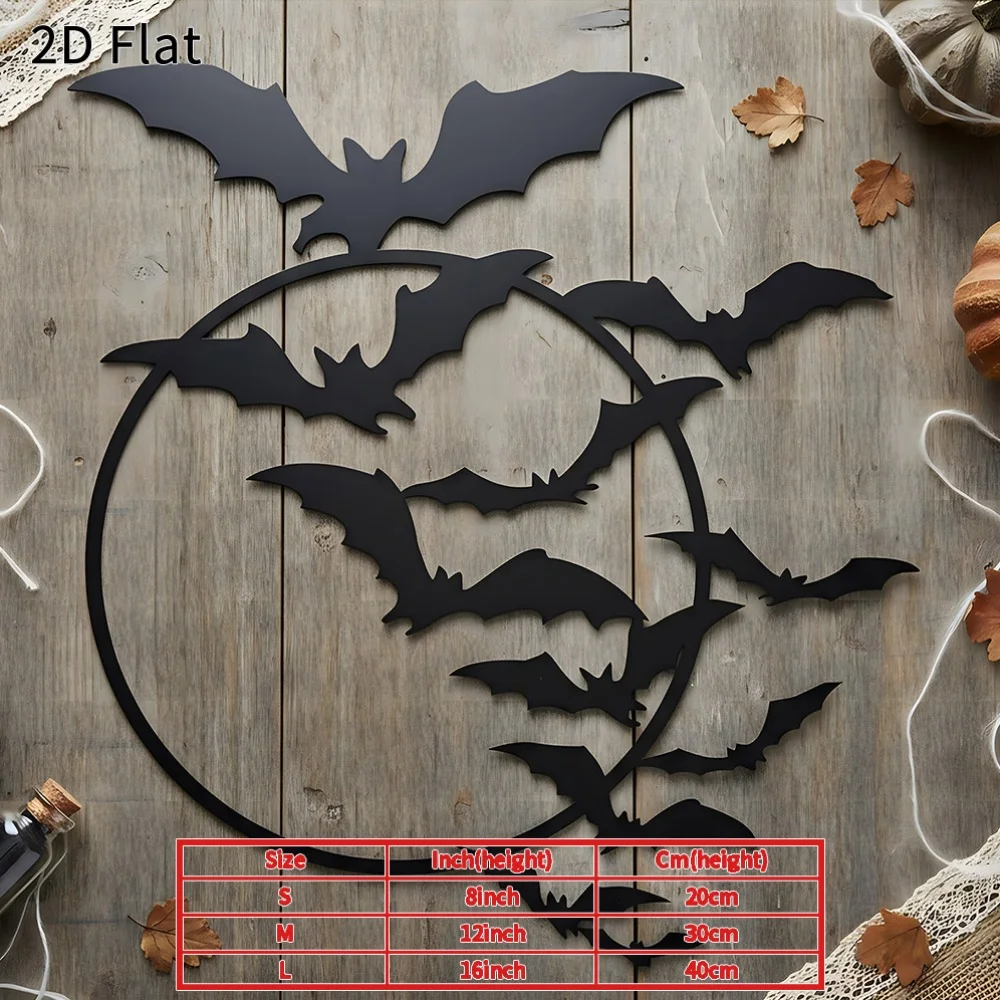 CIFBUY Bat Metal Wall Art 2D Flat Iron Sign Waterproof Heavy Duty Gothic Hanging Decor for Home Porch Bar Man Cave Rustic Accent